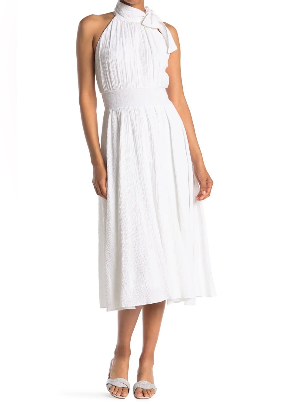Calvin Klein White Halter Midi Dress with Tie Neck gauze size 6